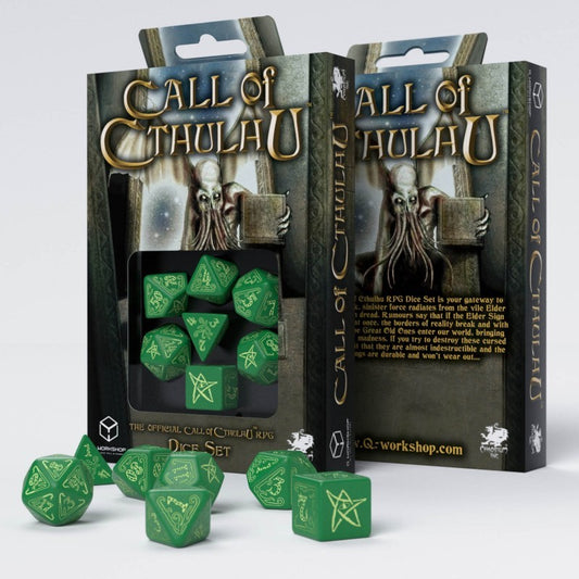 Q WORKSHOP: CALL OF CTHULHU DICE SET- GREEN & GLOW IN THE DARK