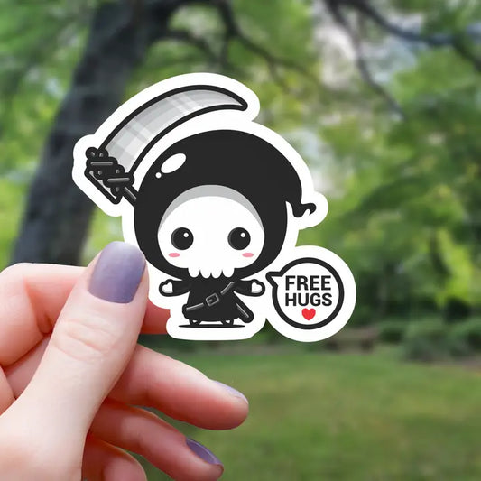 FREE HUGS GRIM REAPER STICKER